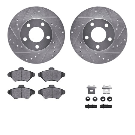 Dynamic Friction Company Front Brake Rotors-Drilled and Slotted-Silver with 3000 Series Ceramic Brake Pads includes Hardware 7312-54083